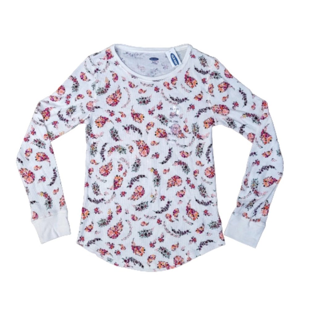 Old Navy Thermal Waffle Knit Long Sleeve Floral Tee Shirt Girls size XL 14 NWT